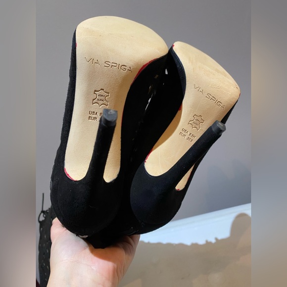 ✨NEW ✨ Via Spiga leather Tresa Cutout Lace Up Open Toe Tall Boots size 8.5 - Picture 9 of 15